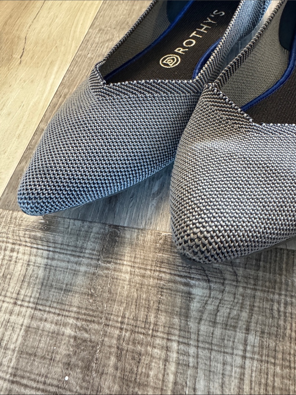 Rothy's Pointed Knit Flats in Gray with Blue Trim - Picture 3 of 4
